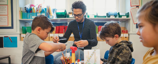 Building in Elementary Class with their Teacher stoc